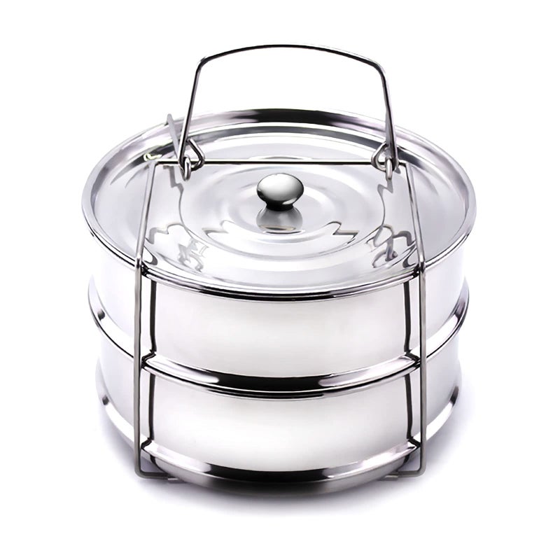 Caitang Stackable Steamer Insert Pans- Instant Pot Accessories 6 Qt-2 Silicone handle & Interchangeable Lidsâ€“Pressure Cooker Accessories- Pot in Pot for Baking,Lasagna,food steamer,Reheat Multiple Dishes - Image 1